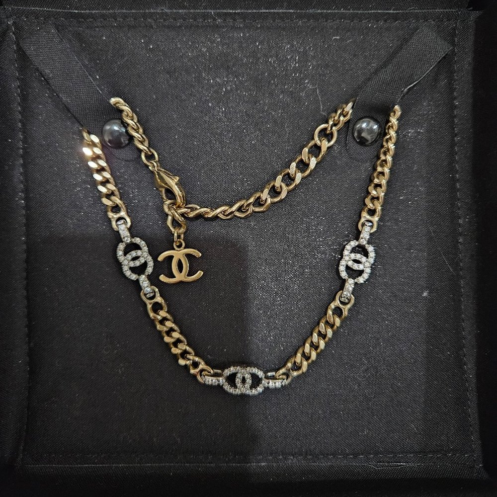 Chanel gold link CC crystal choker